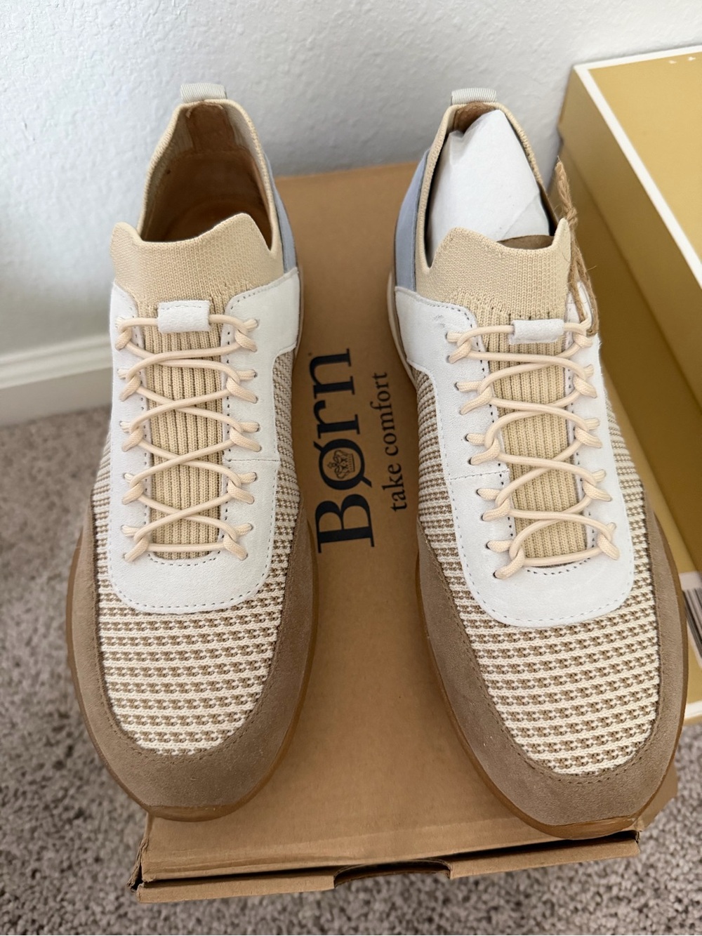 Born Knit and Suede Runner in Beige, White, and Brown